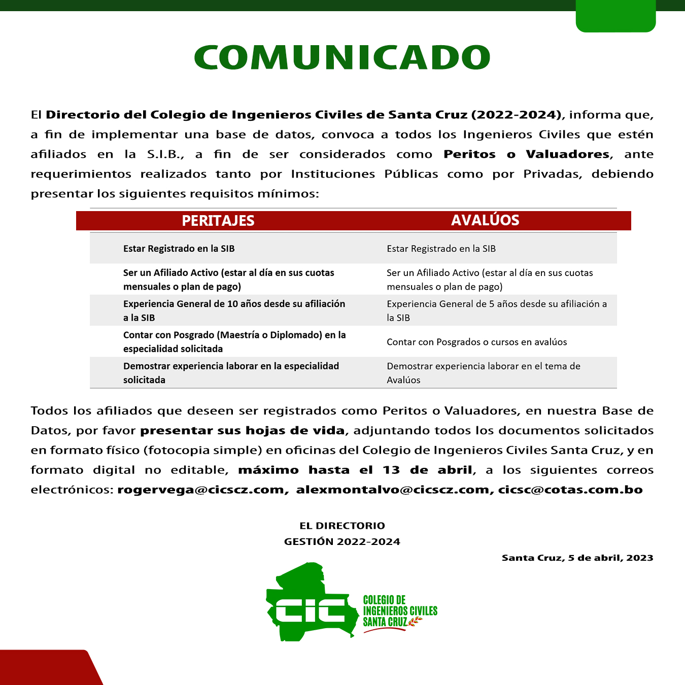 COMUNICADO