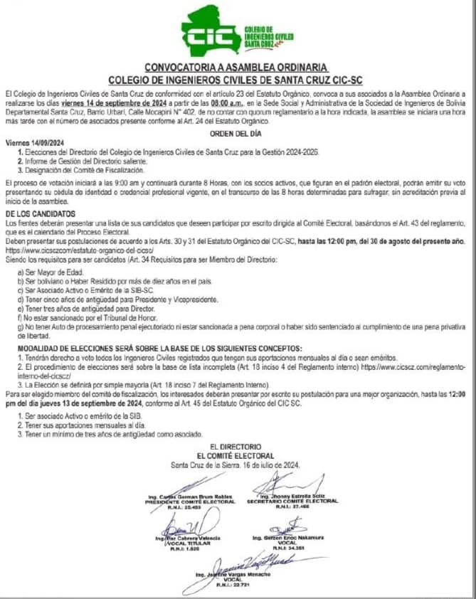 CONVOCATORIA Y COMUNICADO CIC-SC